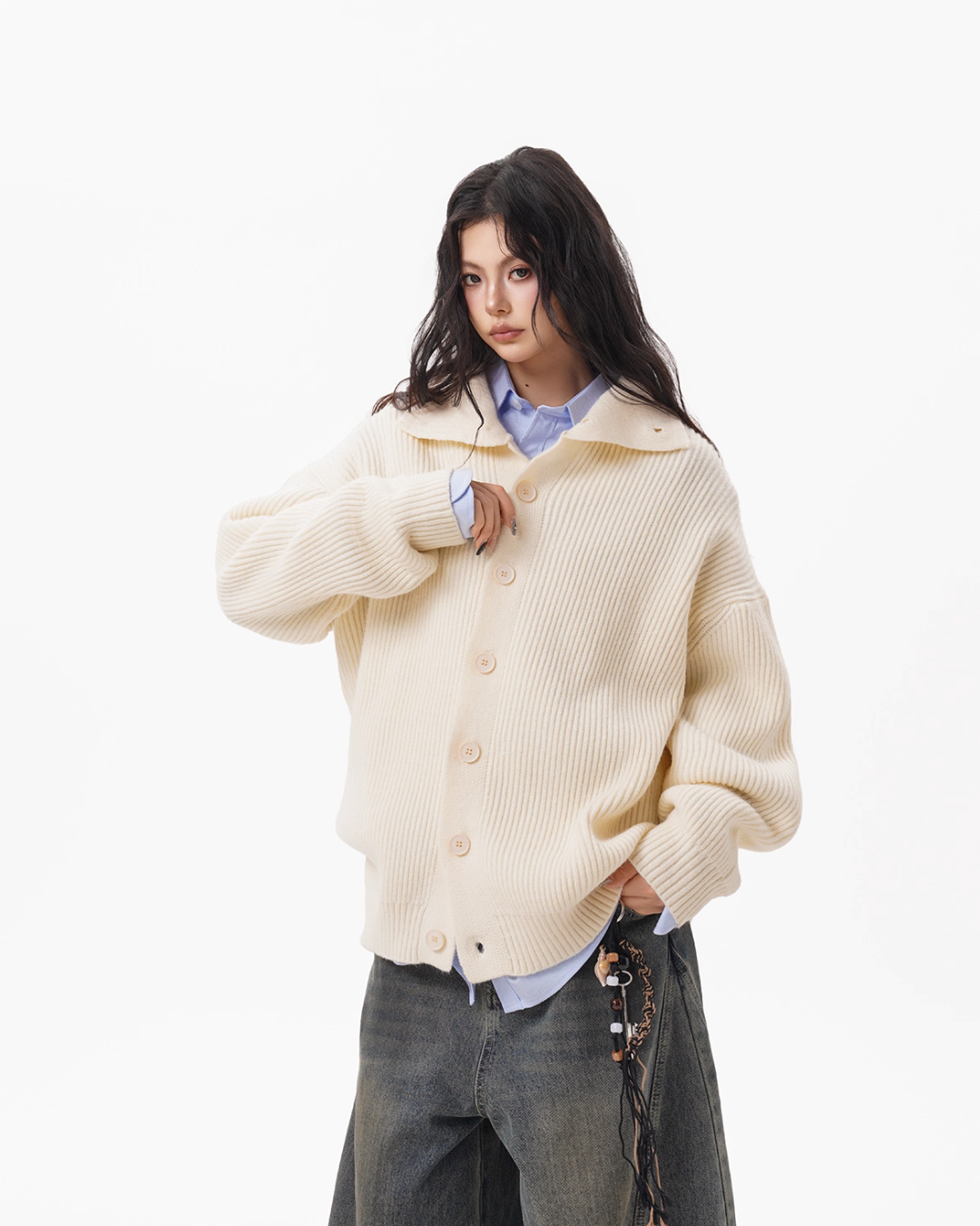 Stand Collar Knit Cardigan BWA0004