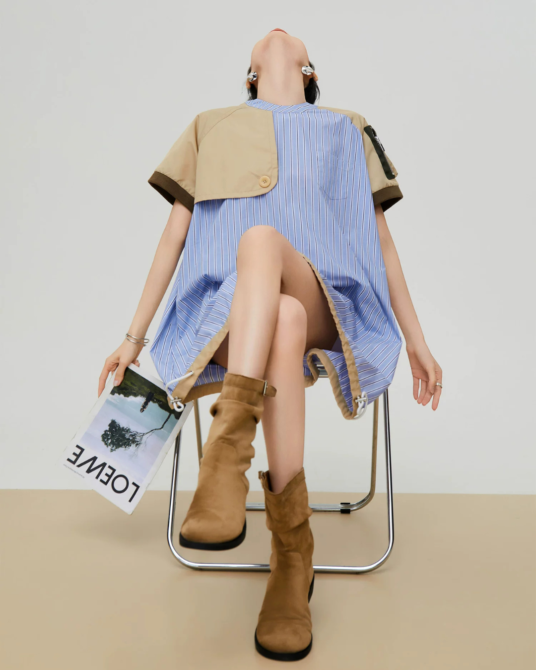 Mixed Material Docking Balloon Dress FER0357