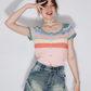 Colorful Border Knit Short Sleeve Cardigan ZZF0214