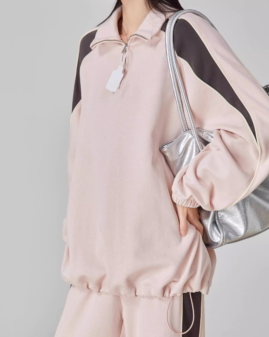 Pink Stand-Collar Sweatshirt / Loose Sweatpants FER0061