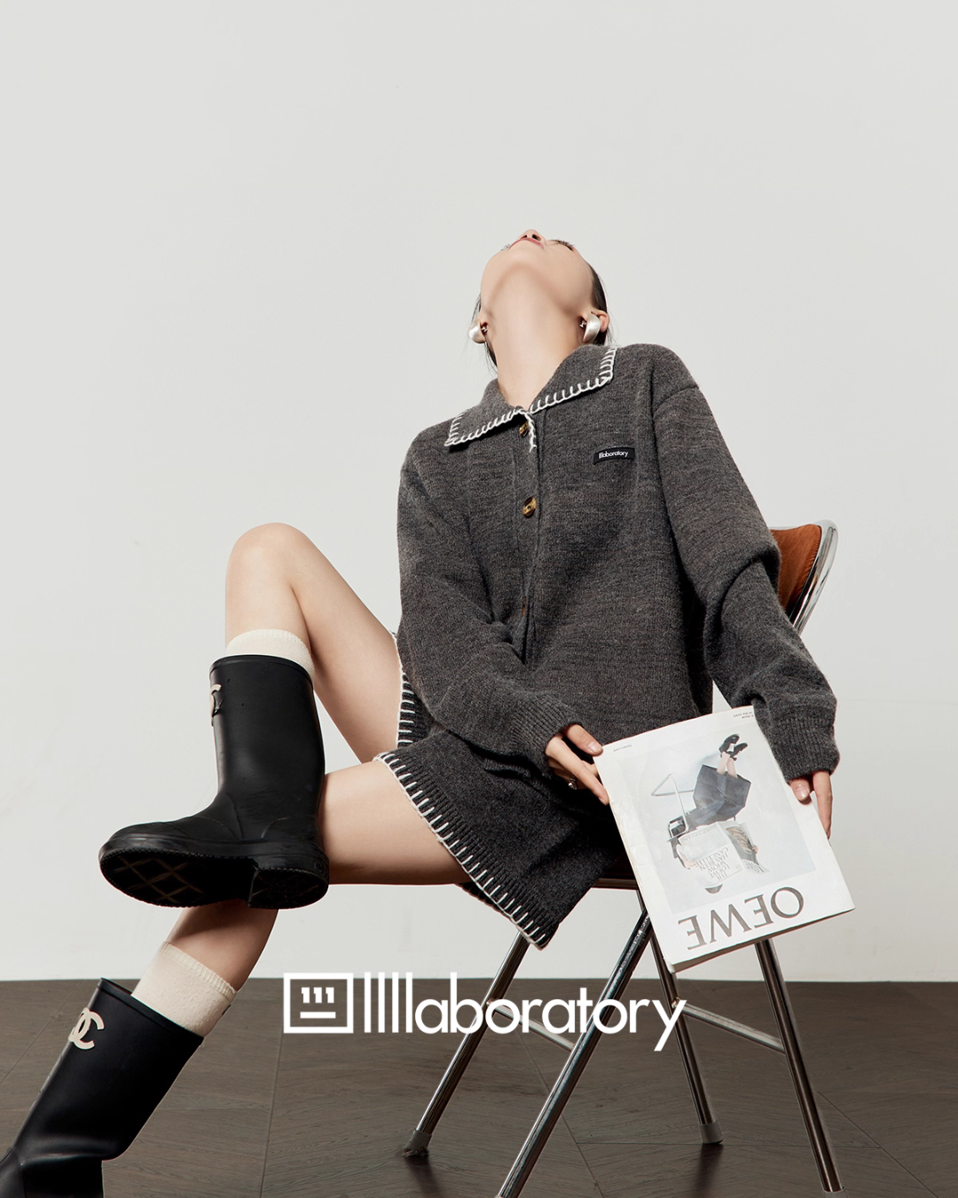 Dark Gray Knit Cardigan & Casual Shorts LLA0545