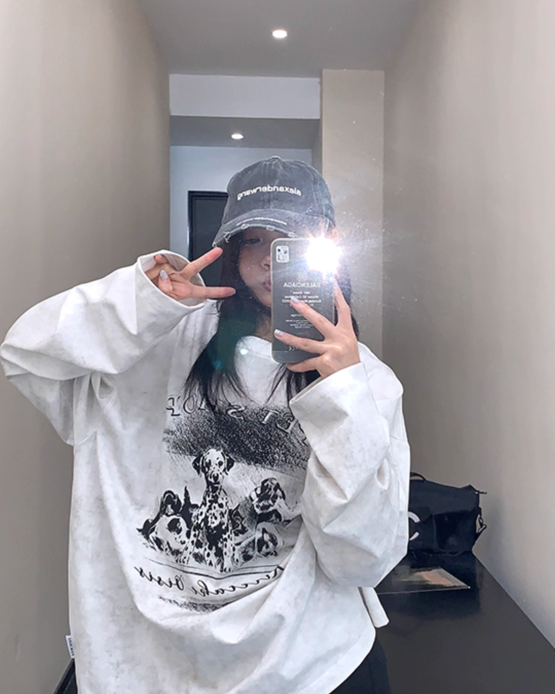Dog Print Loose Long Sleeve T-Shirt YLS0913