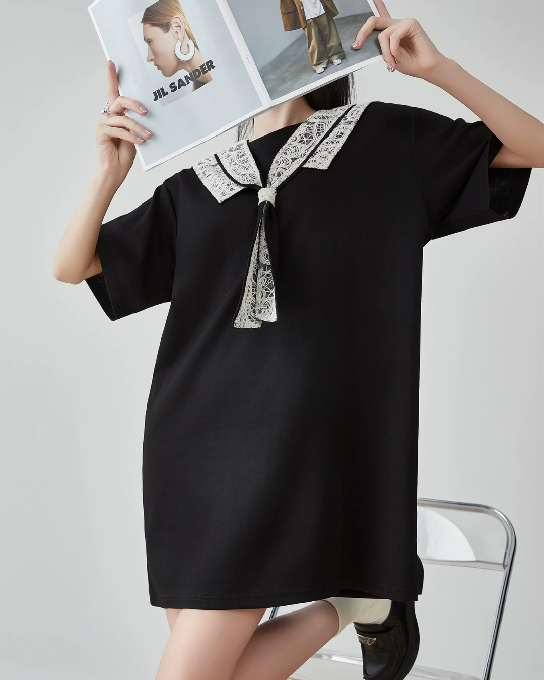 Race-Switching Sailor Collar Mini Dress FER0274