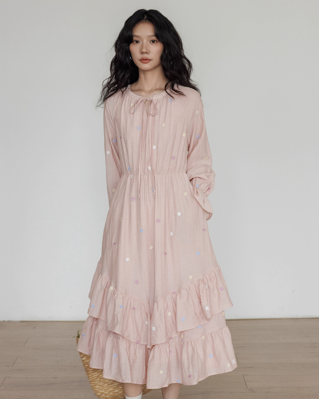 Small Floral Embroidery Long Dress VAS0156