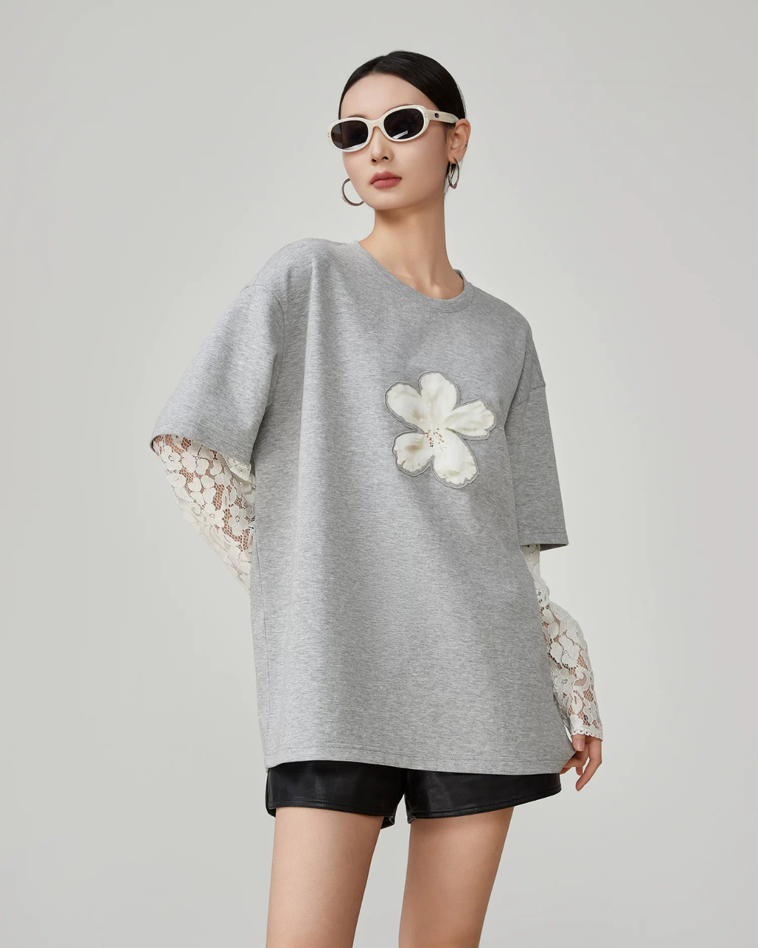 Lace Sleeve Layered Style T-Shirt FER0149