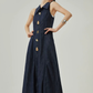 Gold Button Denim Sleeveless Dress FER0132