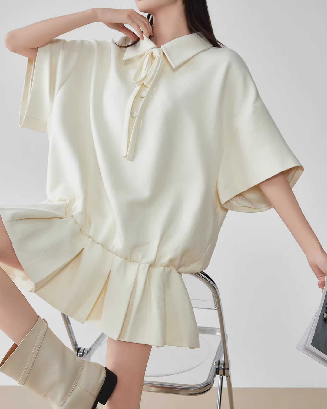 Bow Shape Pleated Dress FER0091