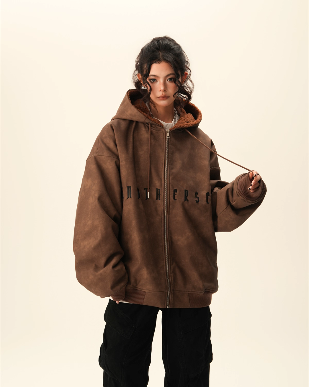 Oversized Suede Zip Hoodie BWA0007