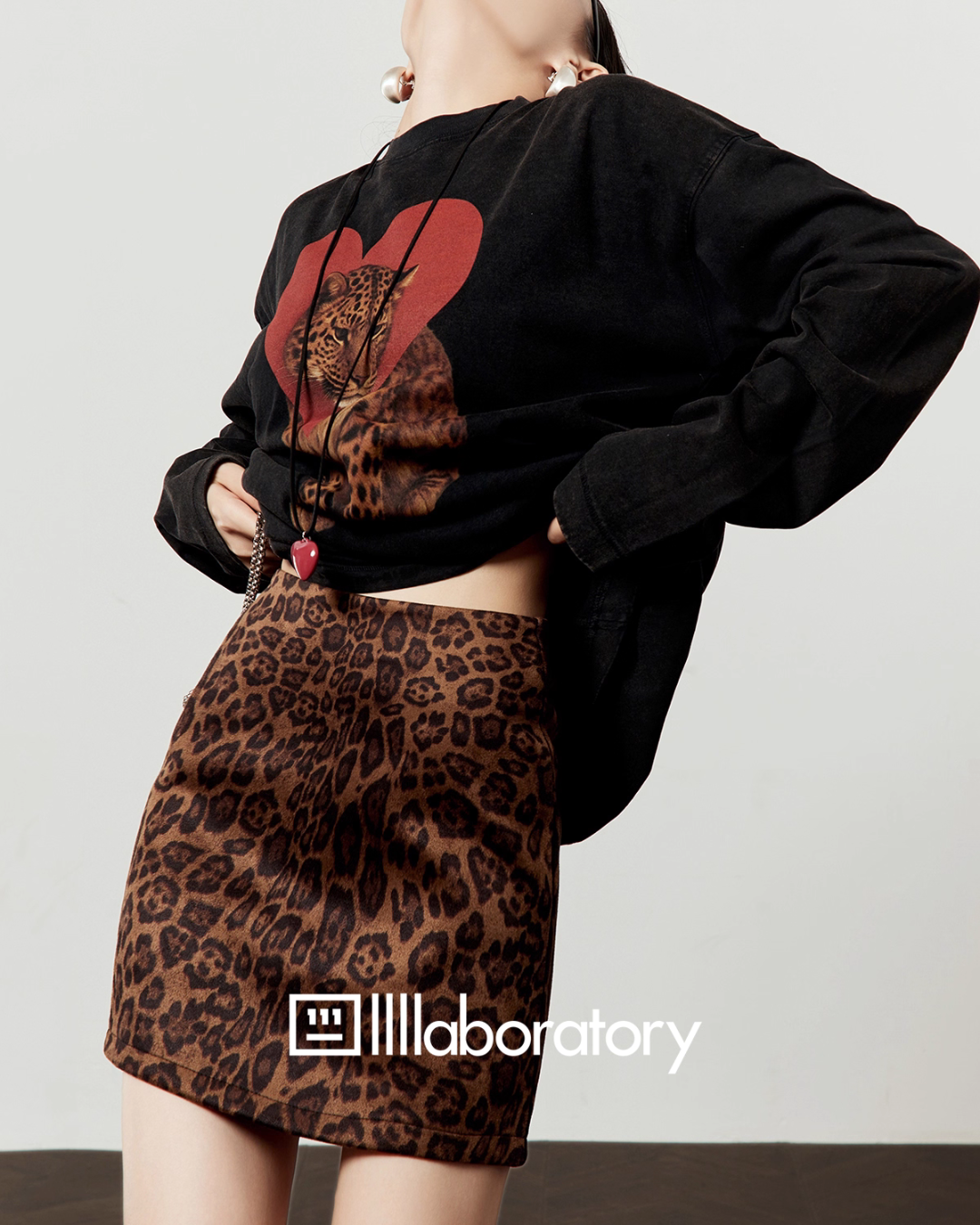 Heart Leopard Long Sleeve T-Shirt / Leopard Skirt LLA0535