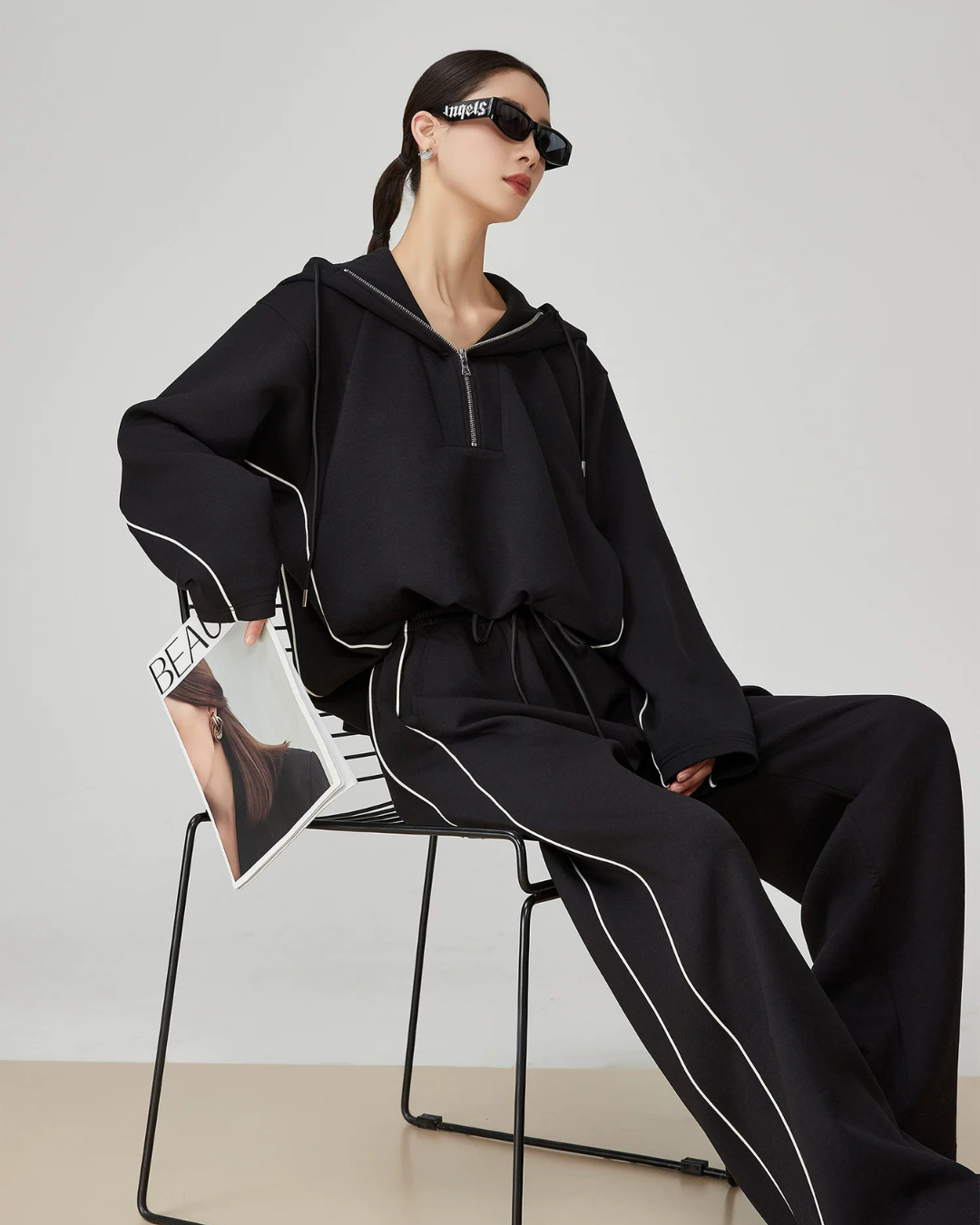 Half-Zip Sailor Collar Top / Wide Pants FER0374