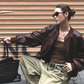 Striped Biker Leather Jacket  WWP0011