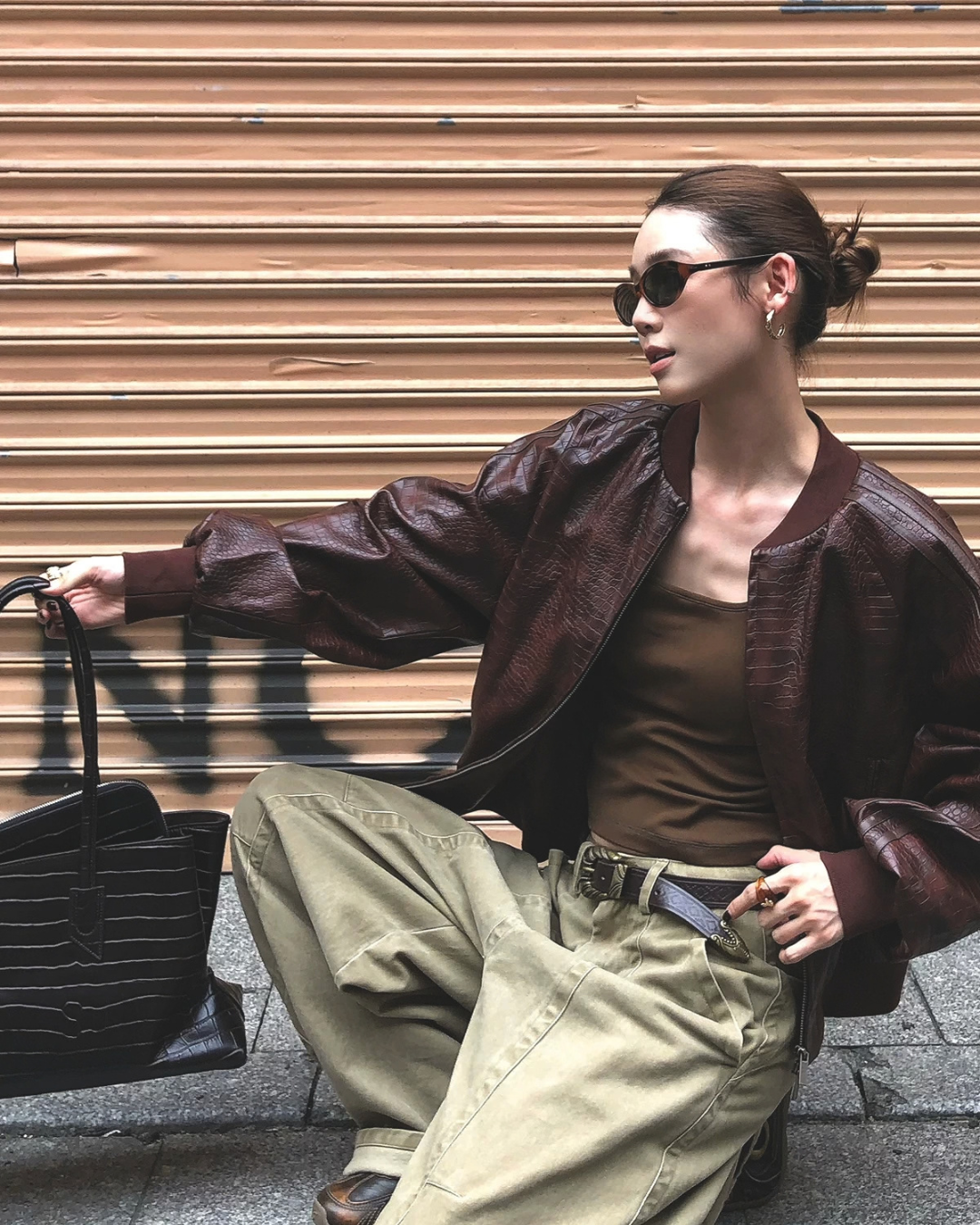 Striped Biker Leather Jacket  WWP0011