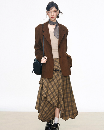 Retro Vintage Jacket / Tight Long Sleeve Top / Paid Asymmetric Skirt WEO0060