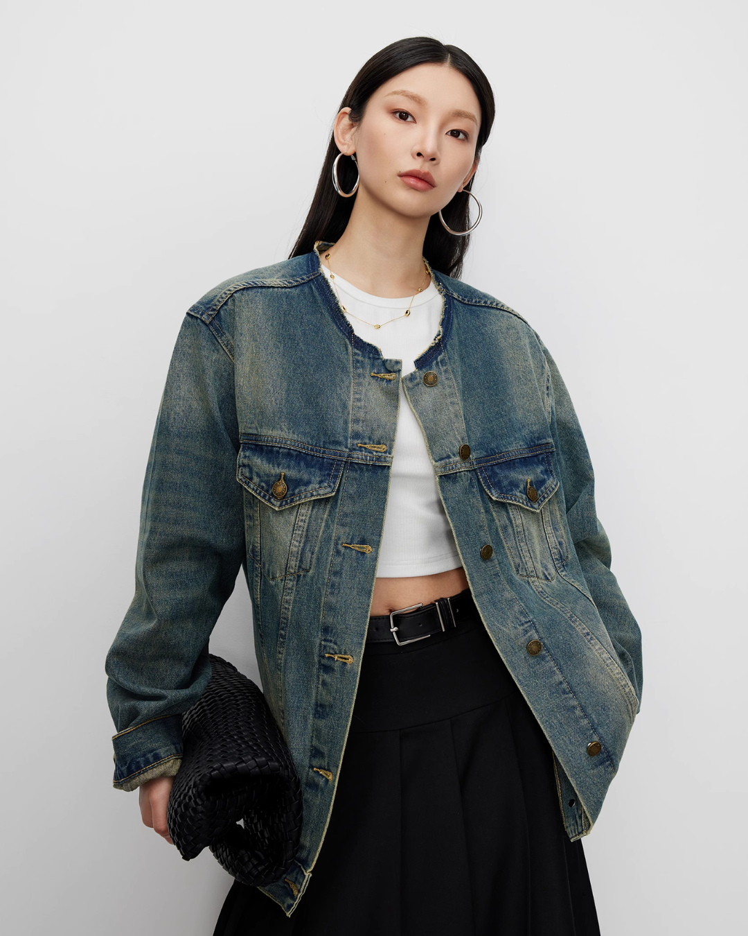 Collarless Short Denim Jacket JLC0005