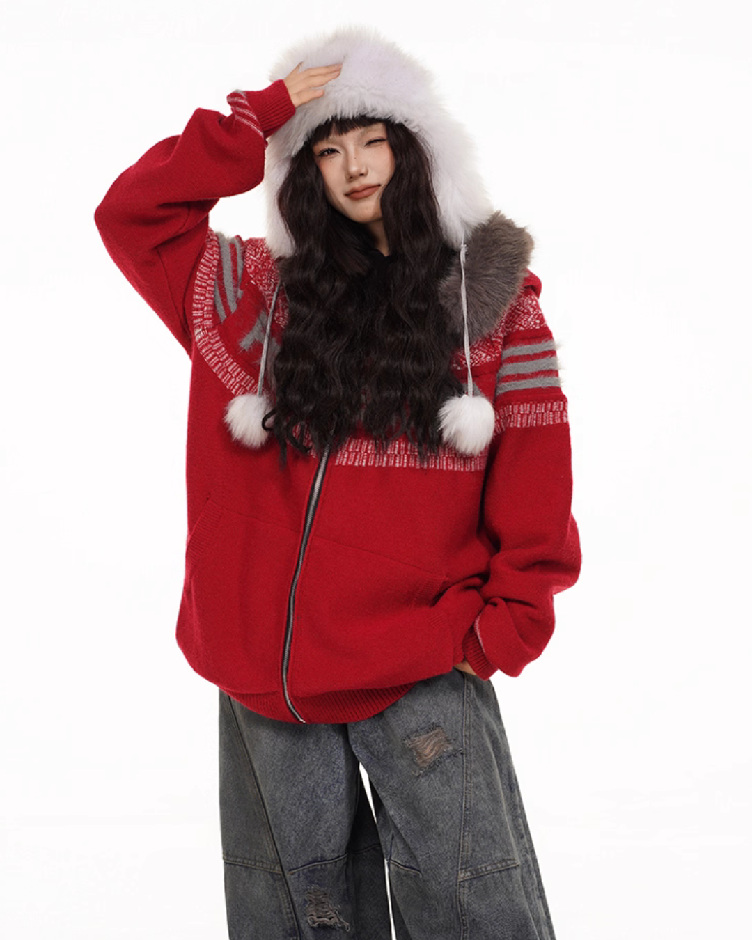 Fur Hood Retro Knit Cardigan FEC0002
