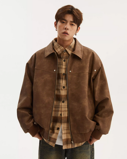 Retro Collar Leather Jacket NDC0001