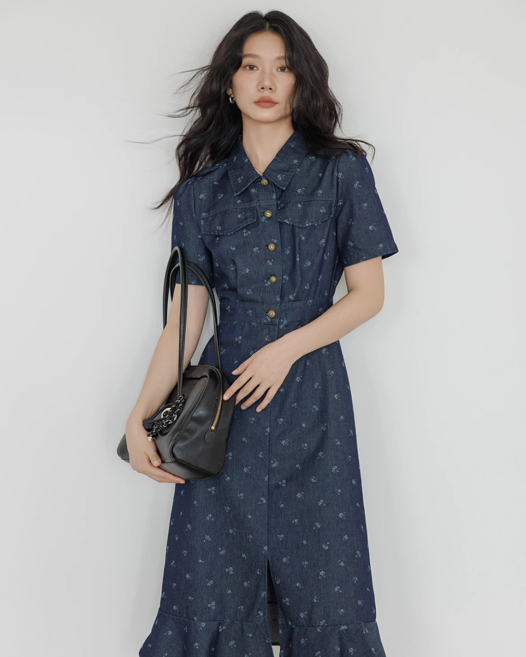 Floral Denim Shirt Dress VAS0088