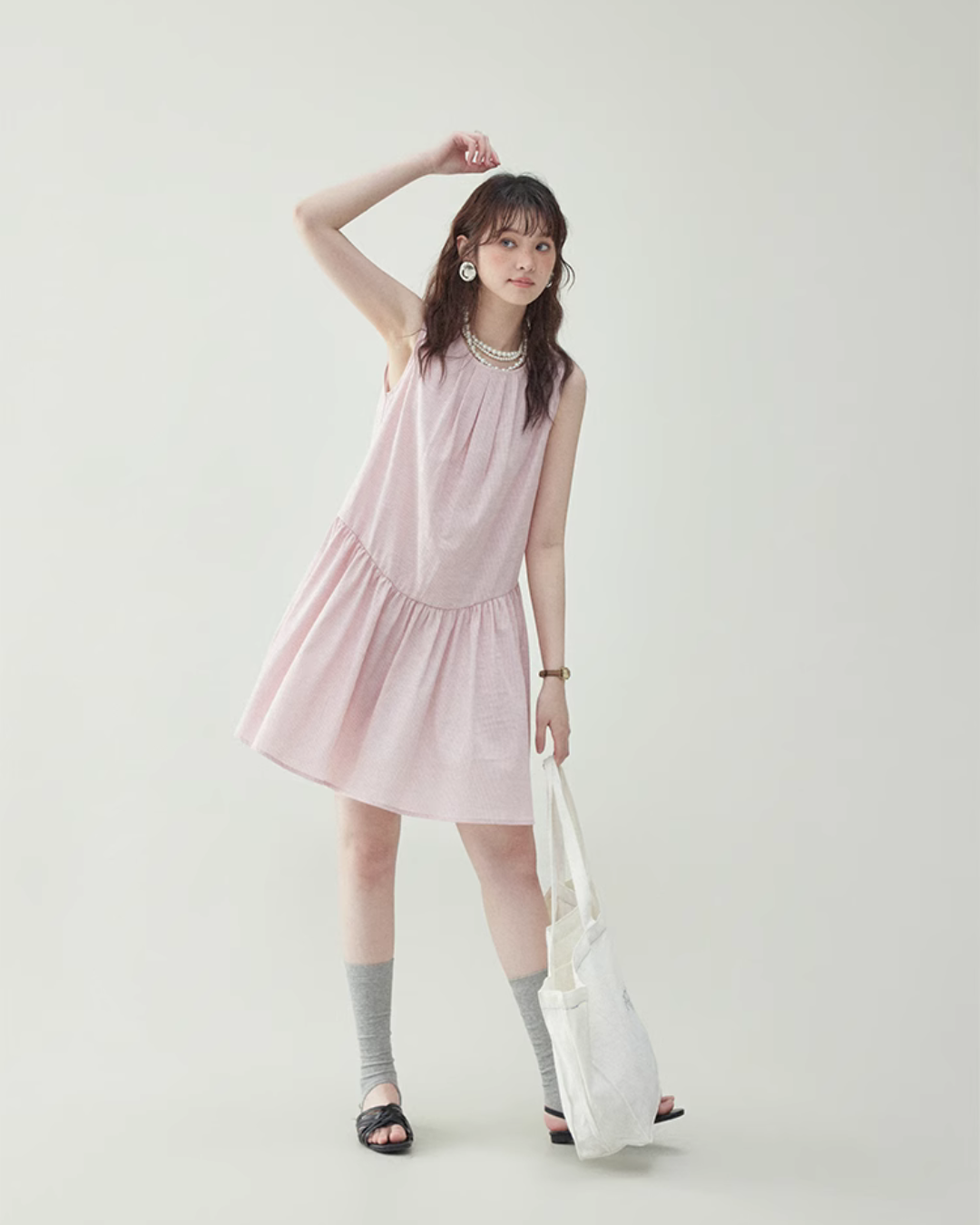 Pink Striped Sleeveless Dress AMU0020
