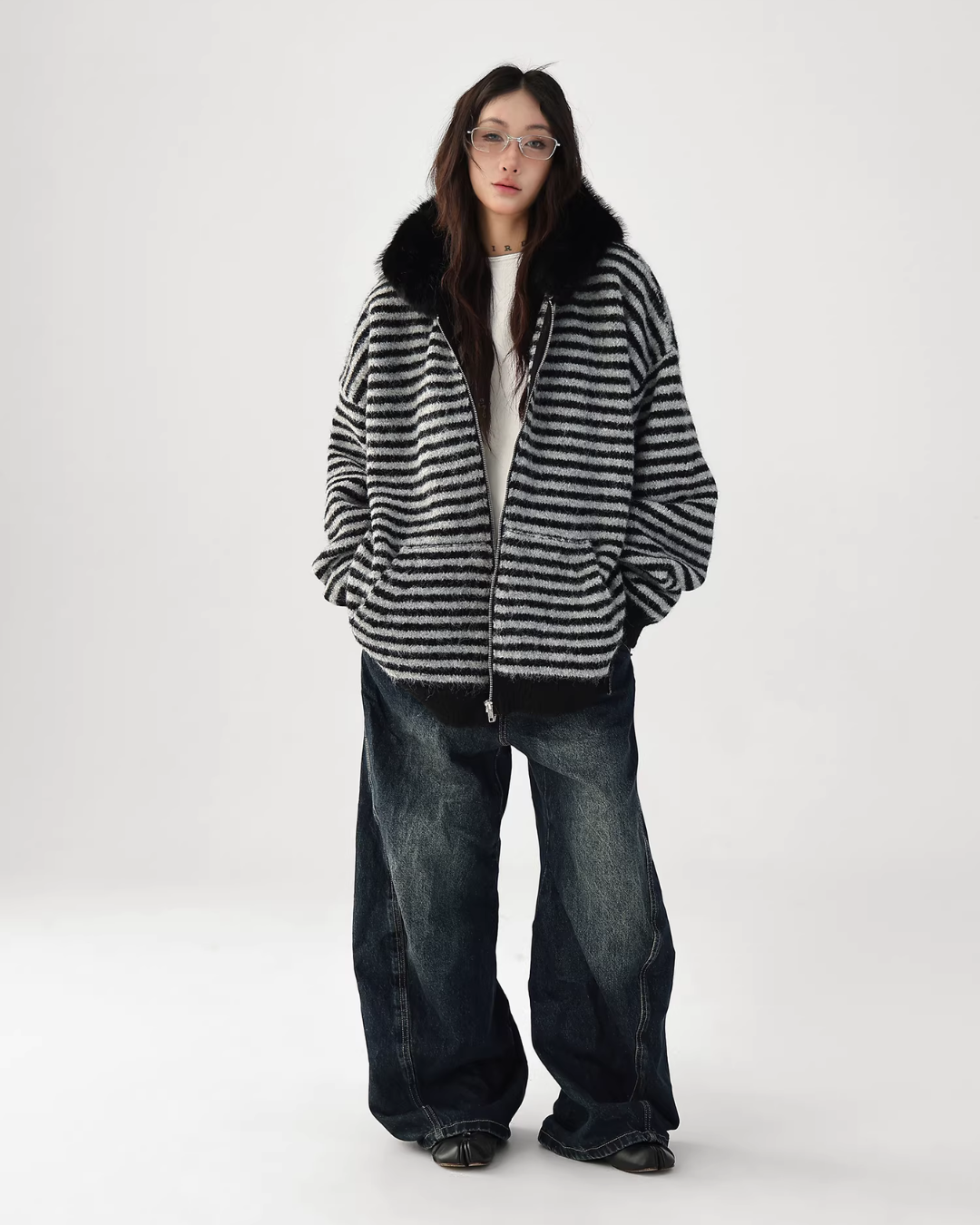 Striped Wool Loose Hoodie ACS0350