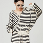 Black＆White Stripes Long Sleeve Tops / Sweatpants LLA0015