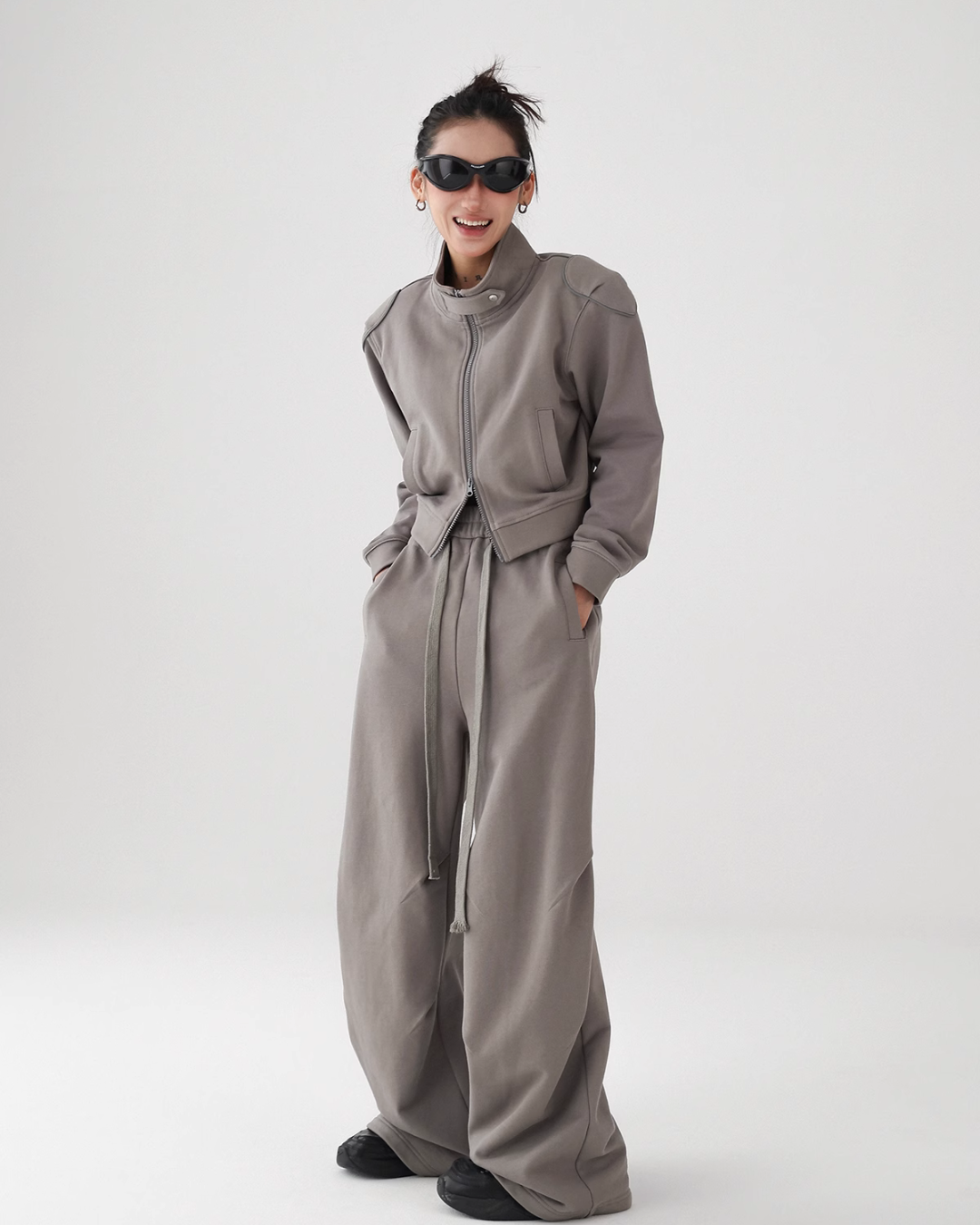 Stand Collar Zip Jacket / Casual Wide Pants ACS0227