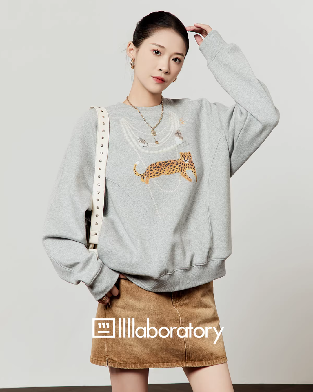 Necklace Design Knit Top/Denim Belt Skirt LLA0586