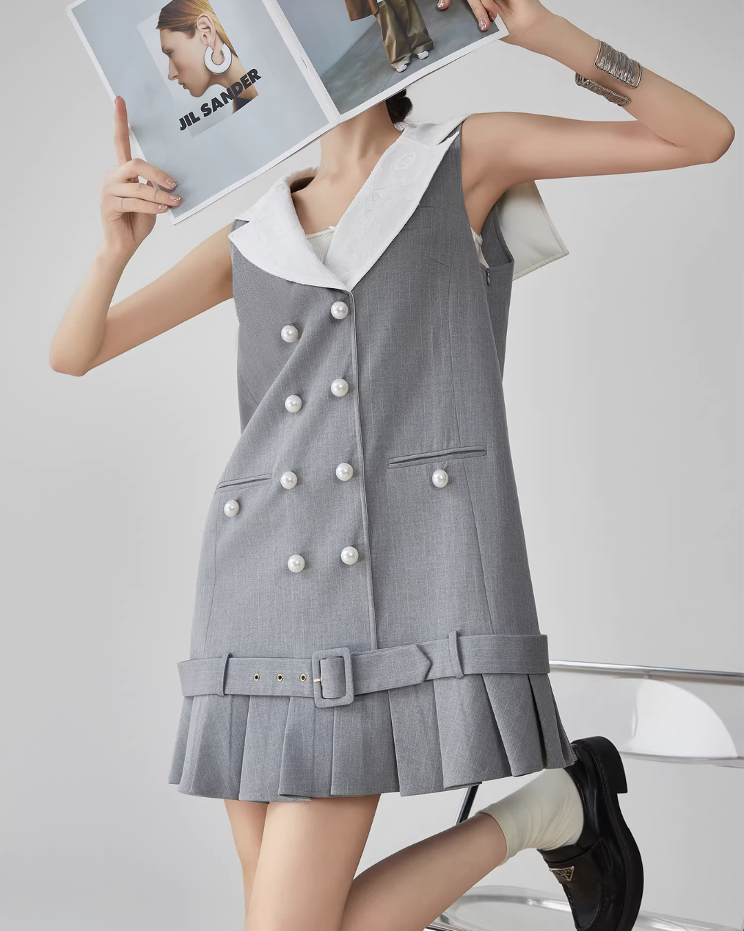 Double-Button Flare Mini Dress FER0093