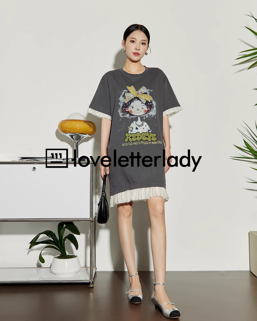 Gray Character Print Dress LLA0214