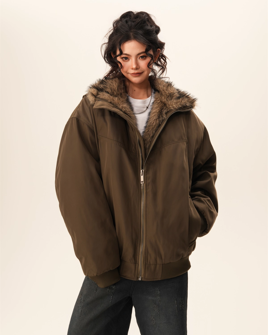 Stand Collar Inner Fur Jacket BWA0011