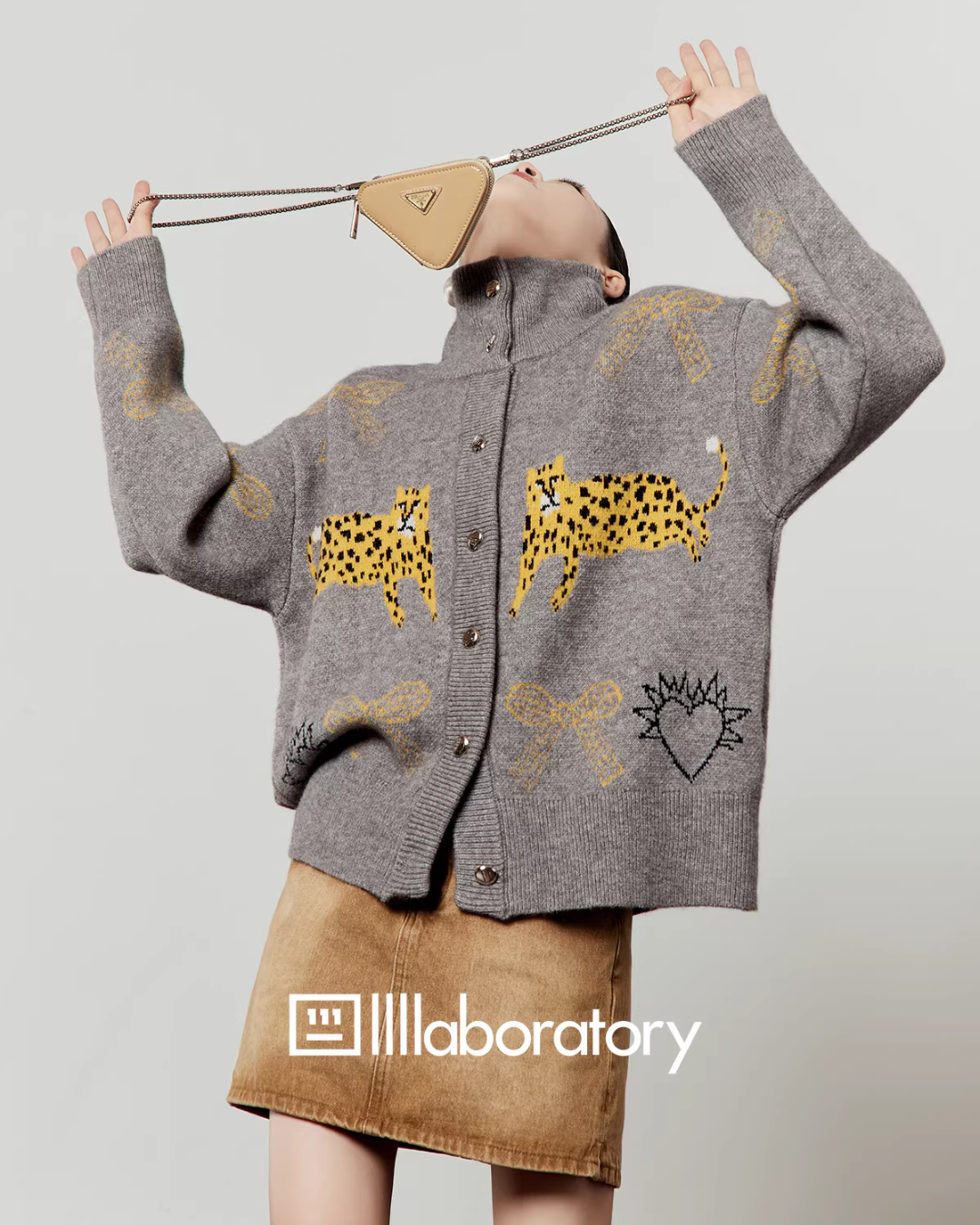 Stand Collar Tiger Knit Top / Mini Skirt LLA0596