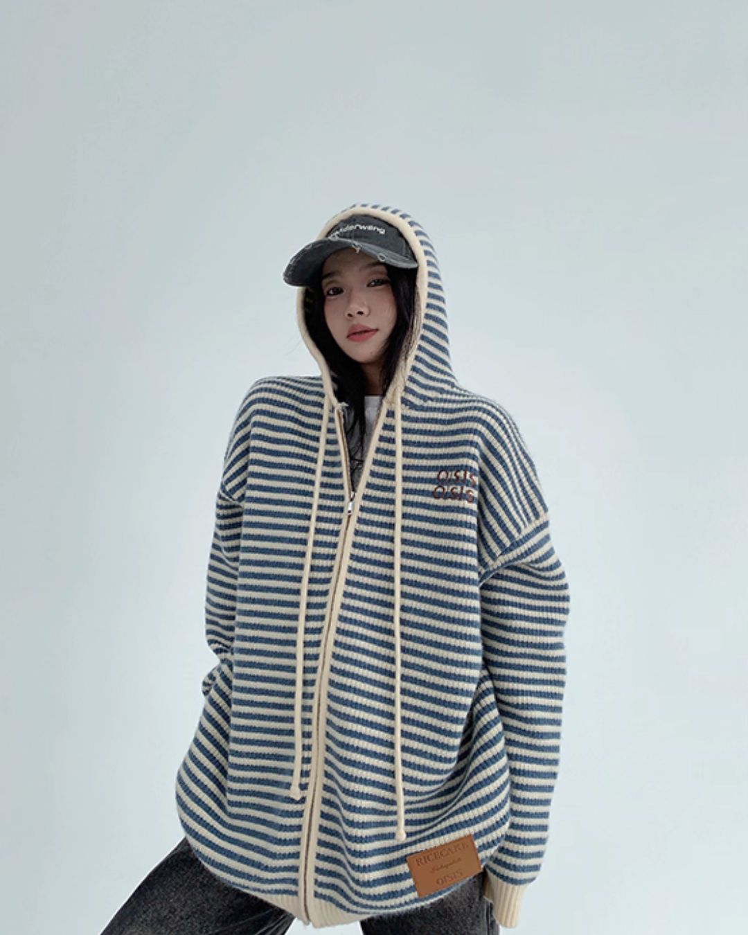 Stripe Relaxed Knit Hoodie YLS0999
