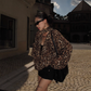 Leopard Draped Collar Chiffon Top ZRS0097