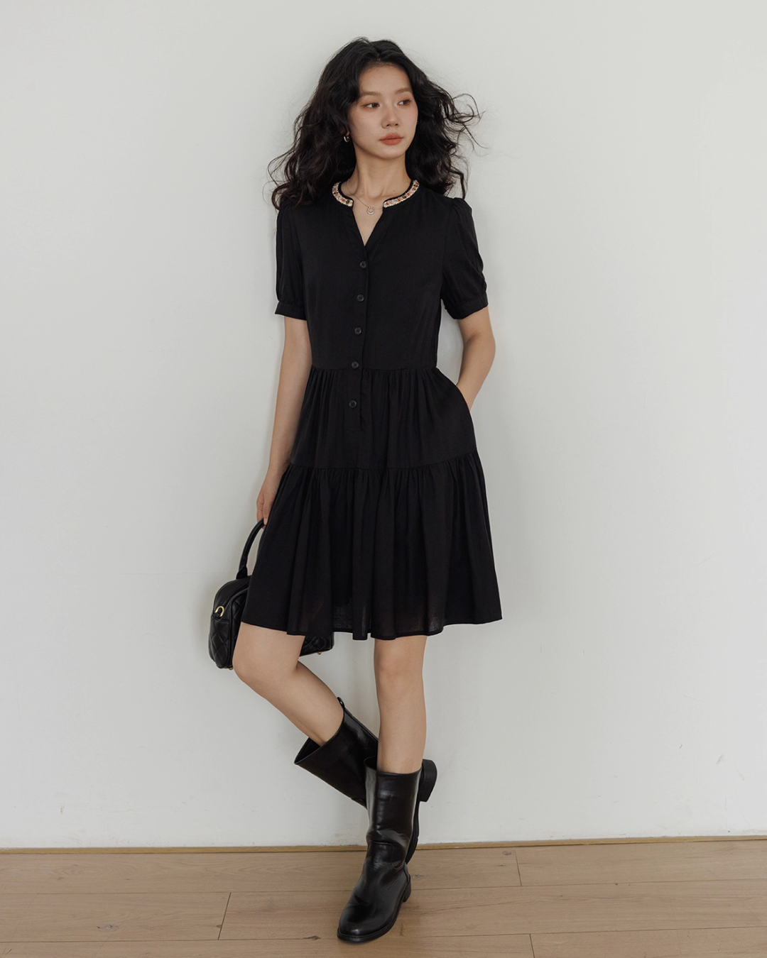 V-Neck Short Sleeve Dress VAS0135