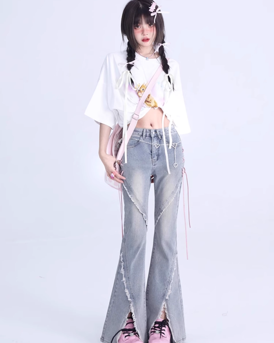 Lace-Up Flared Denim Pants 1SH0003