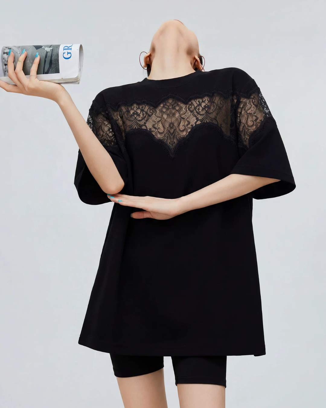 Lace Docking Oversized Tunic T-Shirt FER0228