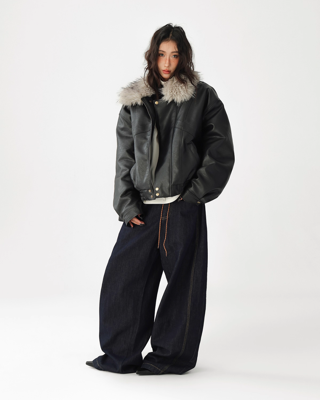 Fur Collar Leather Jacket ACS0347