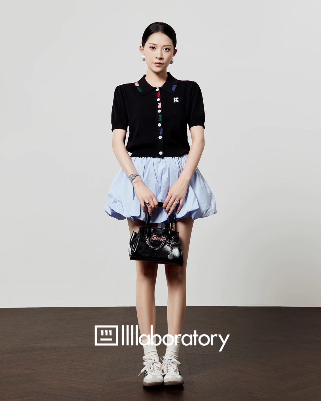 Black Knit Top / Balloon Mini Skirt LLA0495