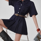 Ruffle Polo Collar Denim Dress FER0105