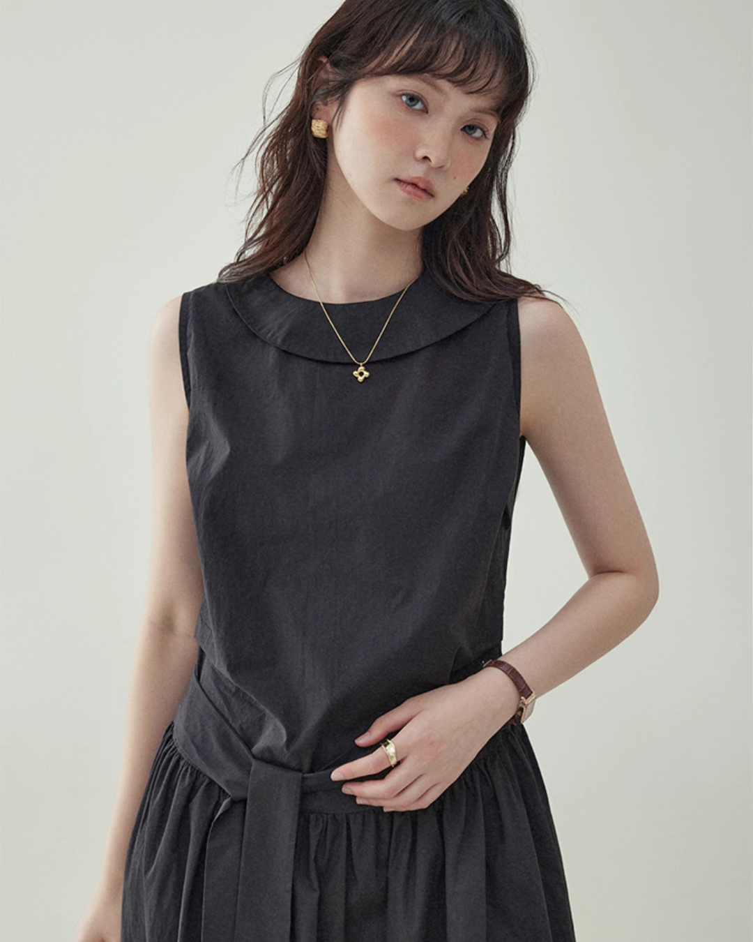 Black Waist Belt Sleeveless Dress AMU0029
