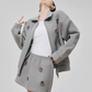 Gray Rhinestone Long-Sleeve Jacket / High-Waist Skirt FER0065