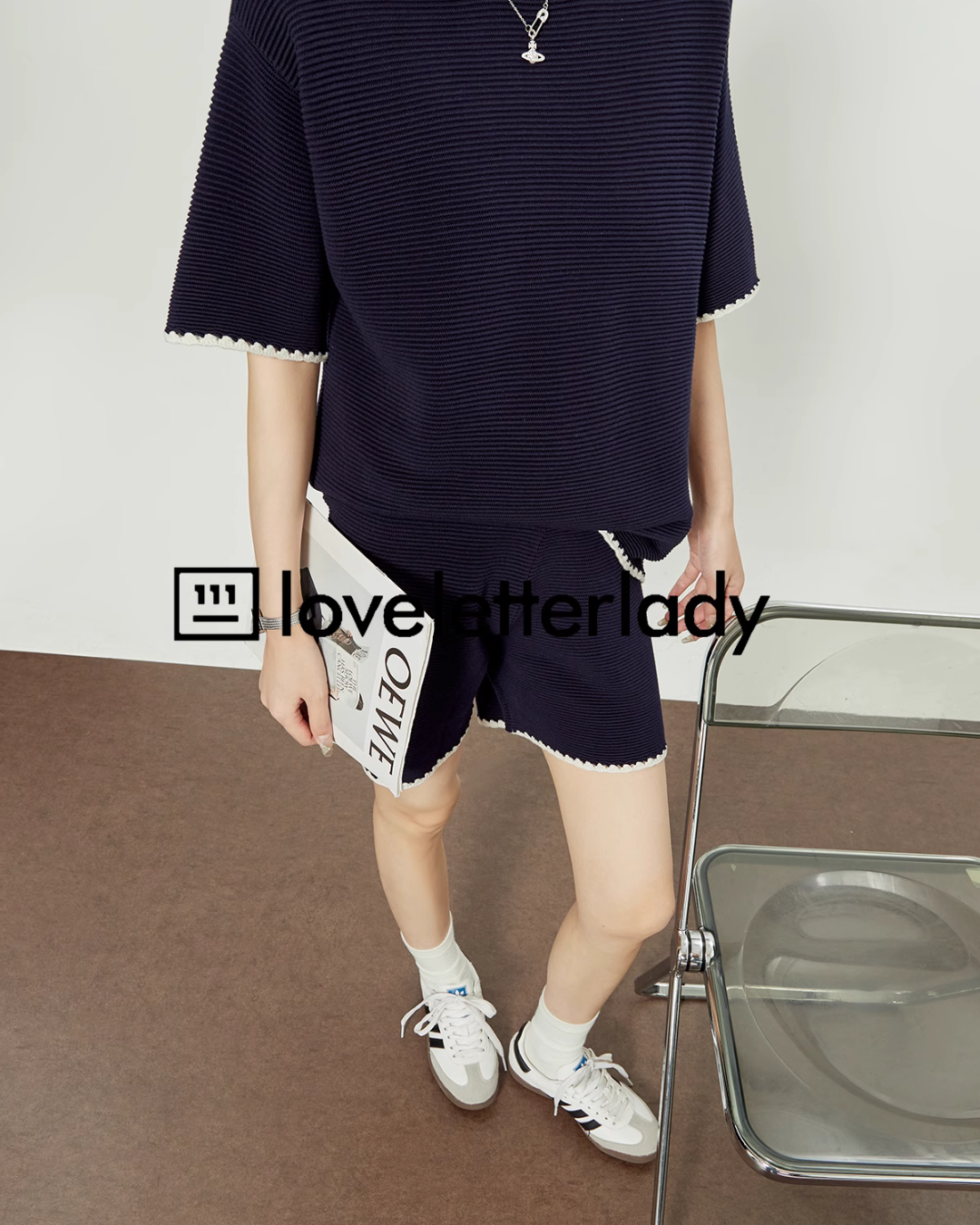 Navy Blue Linen Tops / Short LLA0197