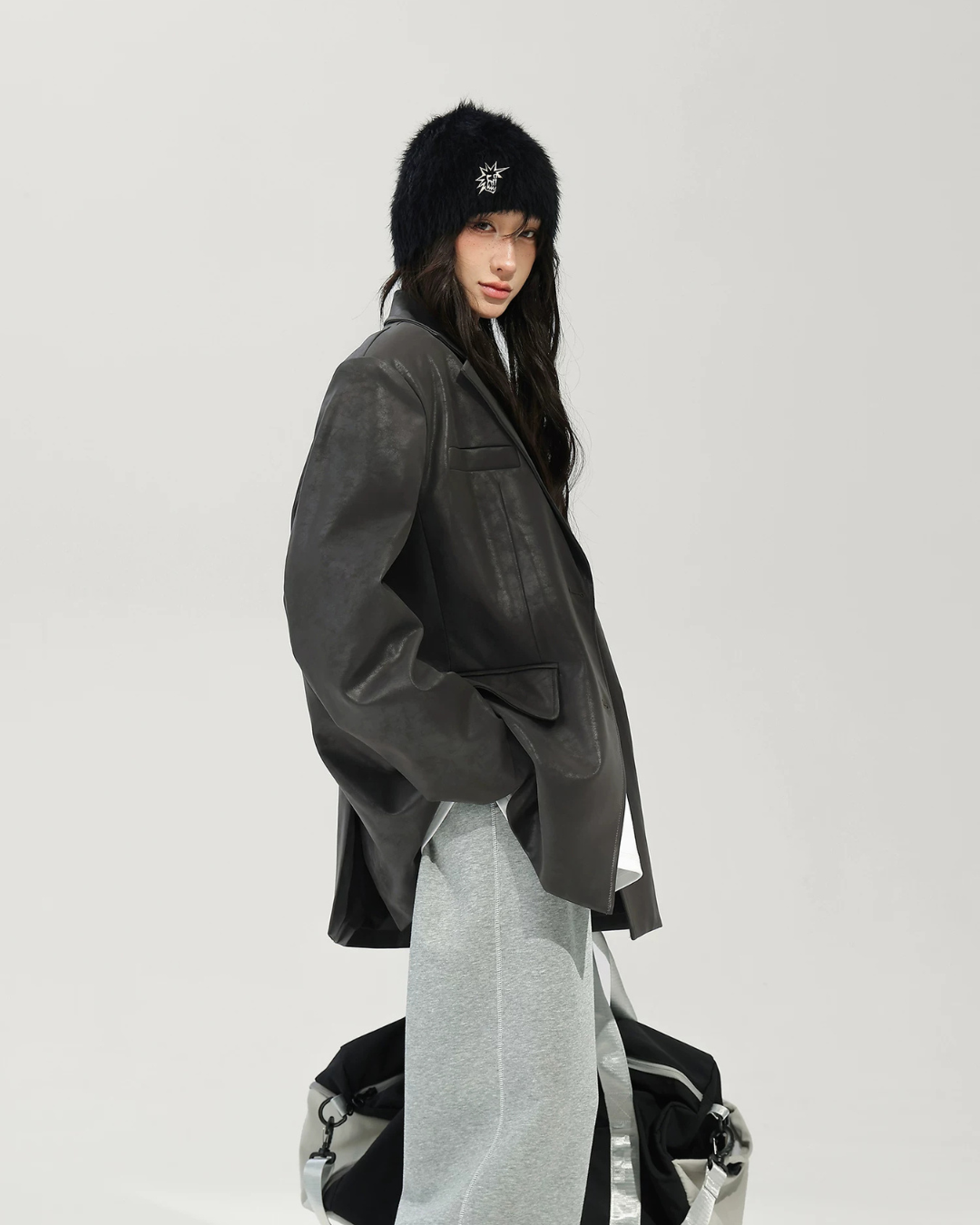 Oversized Fake Leather Blazer ACS0375