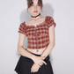 Retro Plaid Off-Shoulder Tops ZZF0236