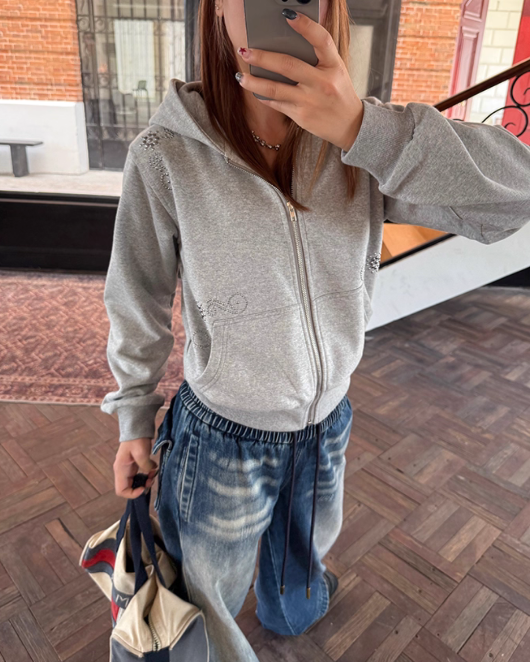 Studded Zip Up Hoodie CYE0036