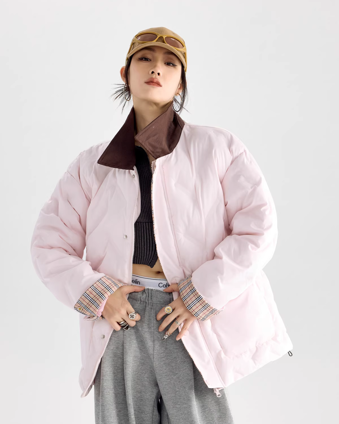 Color Block Collar Down Jacket ICM0108