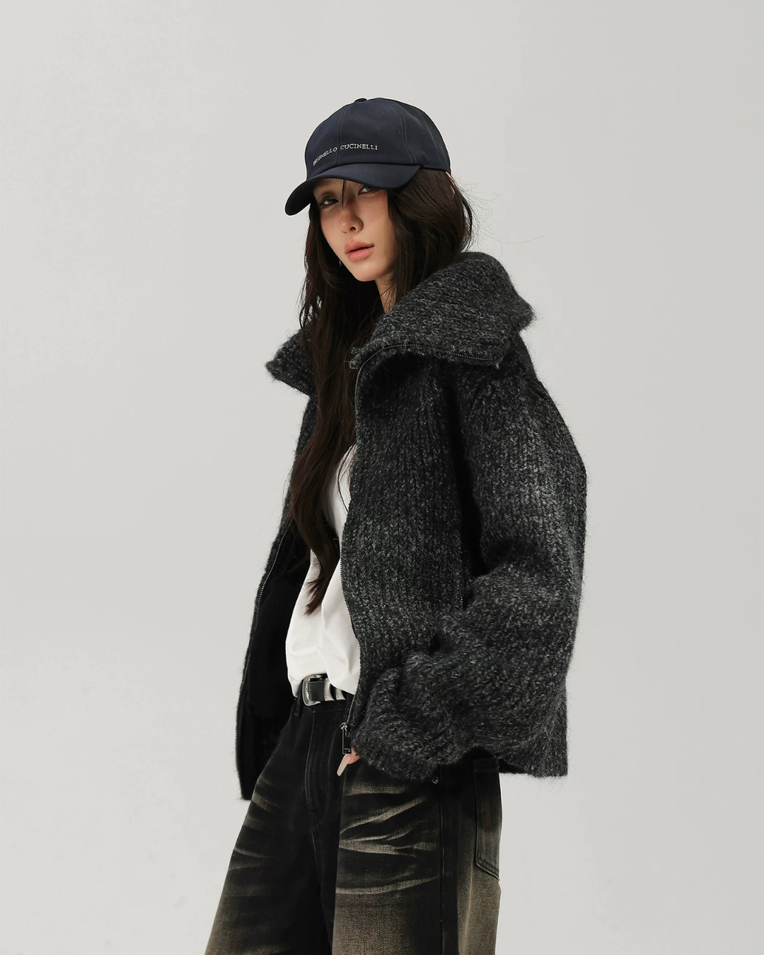 Oversized Knit Zip-Up Jacket ACS0388