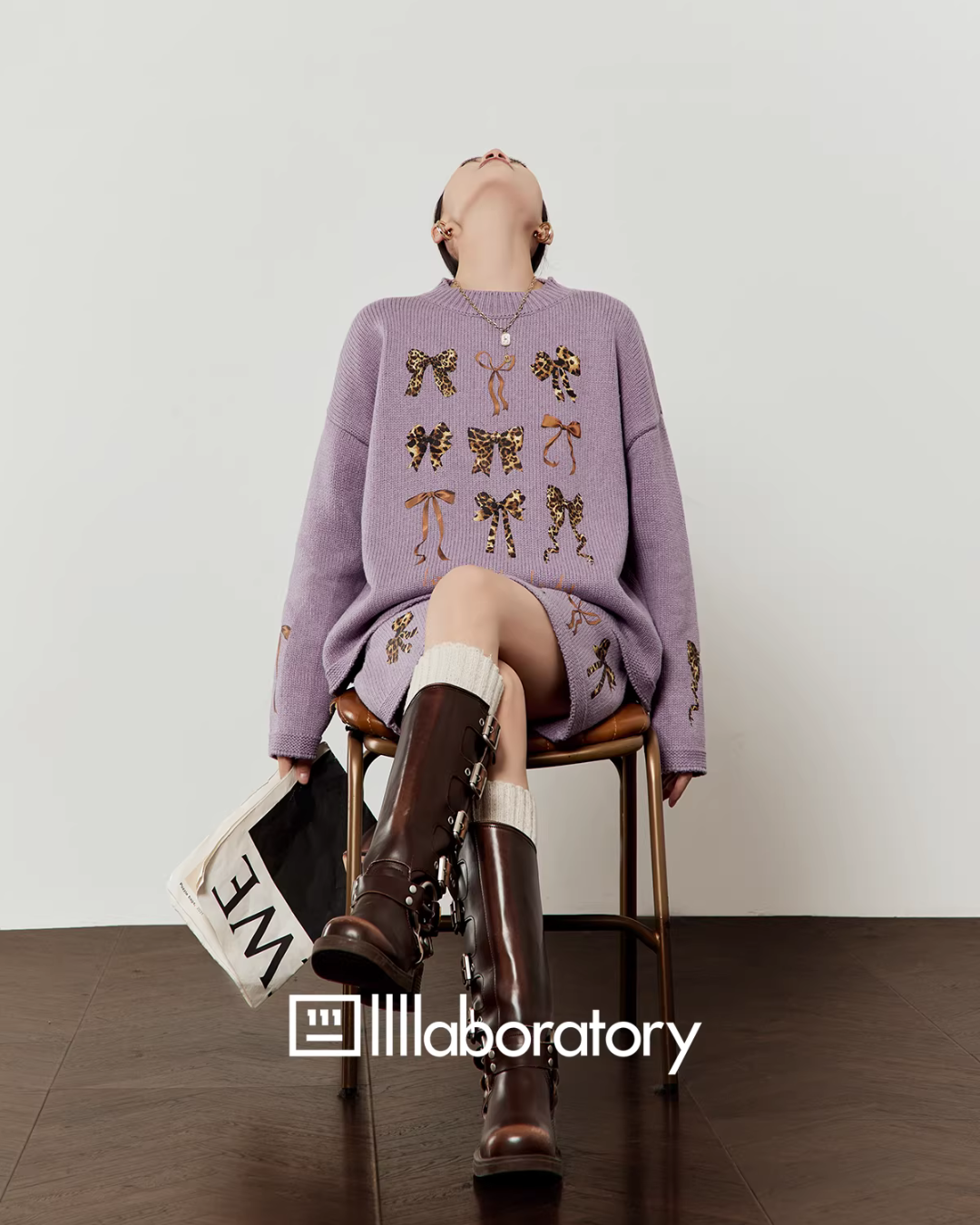 Ribbon Design Knit Top / Knit Mini Skirt LLA0630