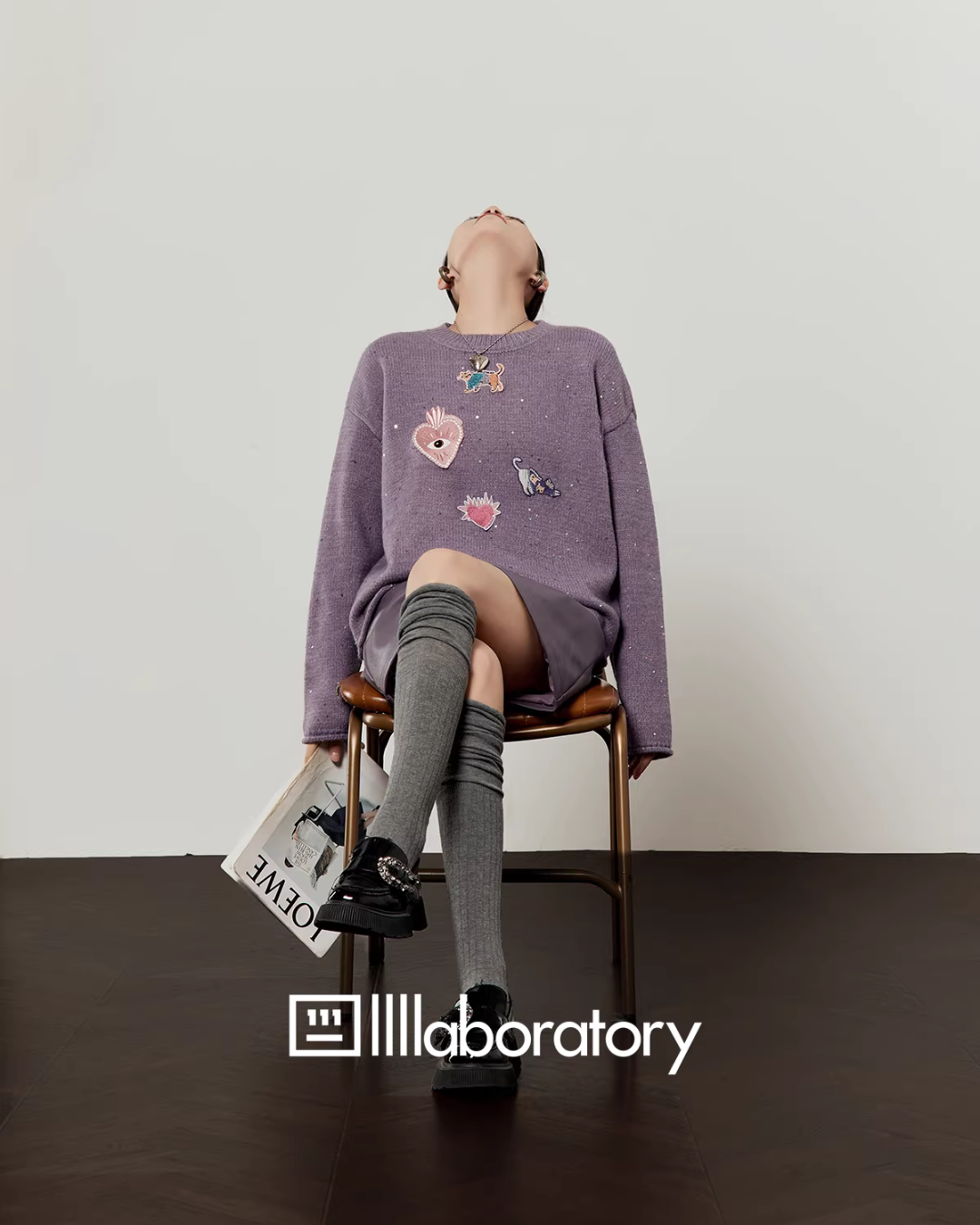 Embroidered Sequin Knit Top / Purple Mini Skirt LLA0620