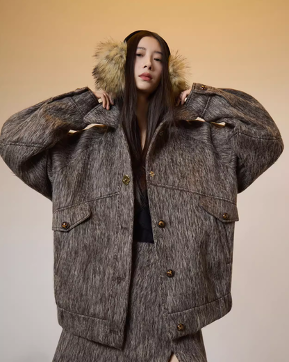 Vintage Mocha Brown Wool Jacket / Mini Skirt SUY0017