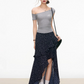Gray Off-Shoulder Top / Navy Blue Polka Dot Long Skirt WEO0033